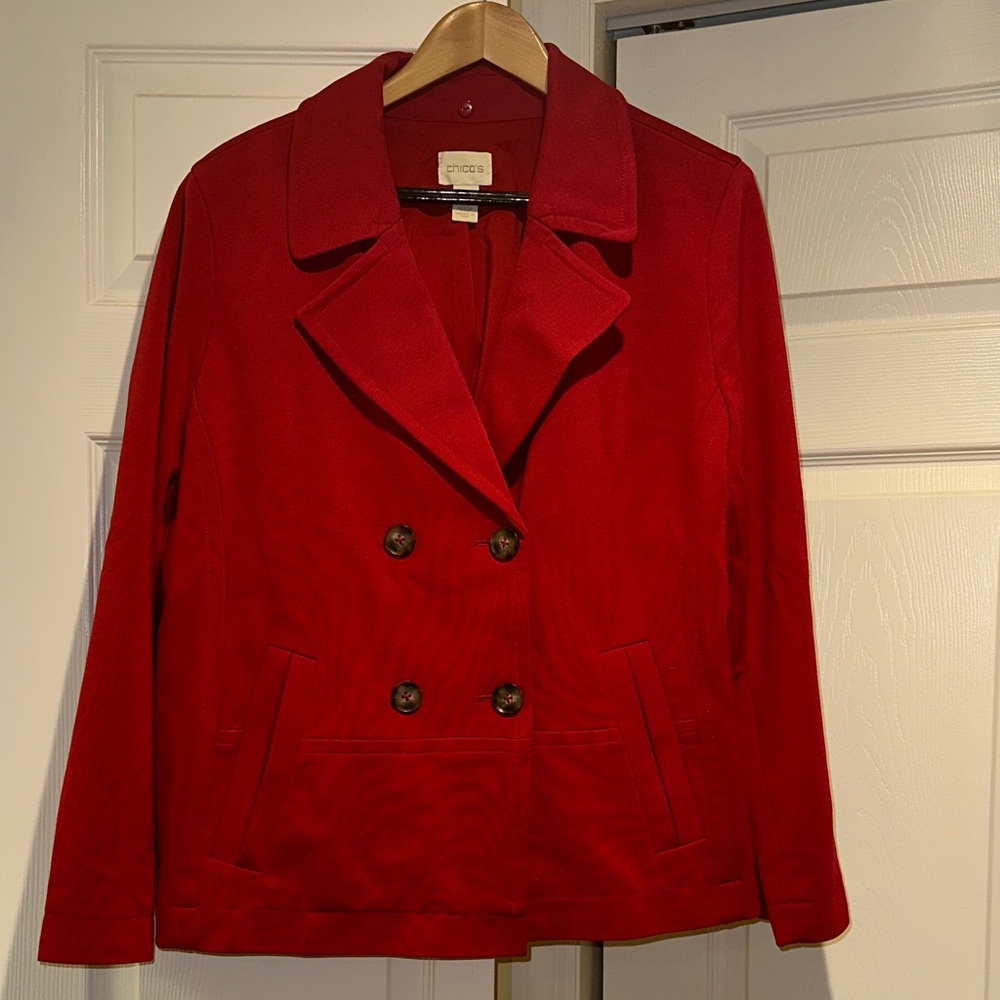 Chico's Vibrant Red Double-Breasted Blazer